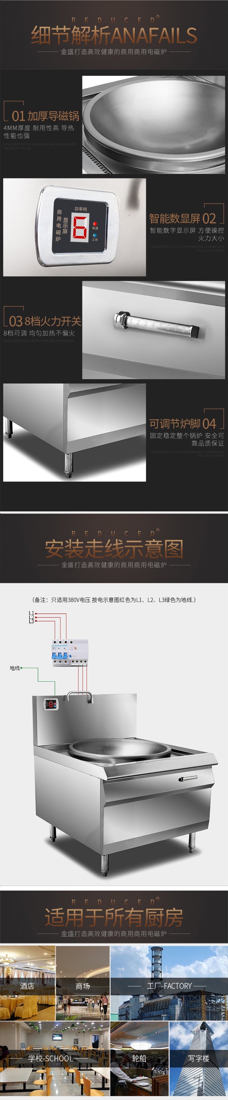 商用大功率電磁爐凹面15kw食堂學(xué)校專用猛火灶電炒爐灶_09